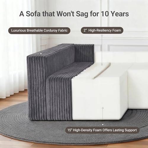 Image of Claiks 128 inch Modular U‑Shaped Boneless Cloud Couch, Deep Seat Sectional Sofa with Double Chaise, No Assembly Required, Modern Oversized Couches for Living Room, Dark Grey