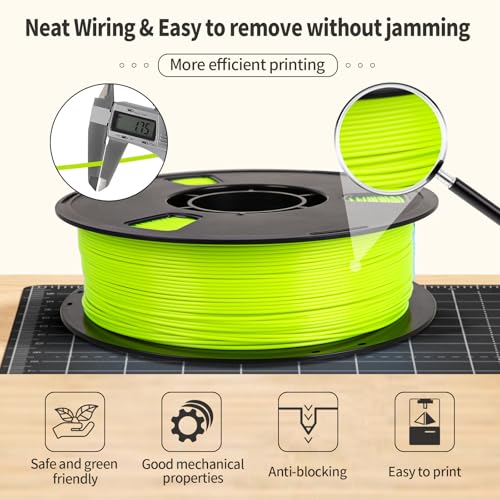 Image of PLA Filament 1.75mm Sun Glare Lime Green 1KG, Clog-Free 3D Printer Filament Dimensional Accuracy + /- 0.02mm, 1kg Spool(2.2lbs) 3D Printing Filament Fits for Most FDM 3D Printers