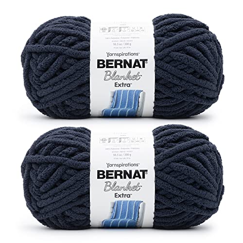 Image of Bernat Blanket Extra Indigo Yarn - 2 Pack of 300g /10.5oz - Polyester - 7 Jumbo - 97 Yards - Knitting /Crochet