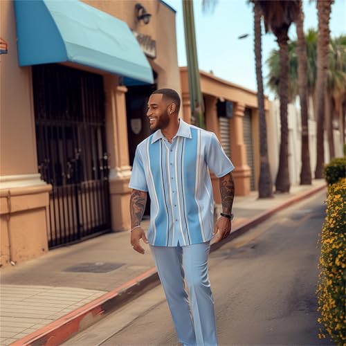 TIFIYA Men's Dressy Shirts 2 Piece Walking Suits,Button Down Shirts with Pants Set,Casual Party Wedding Wear S-5XL2