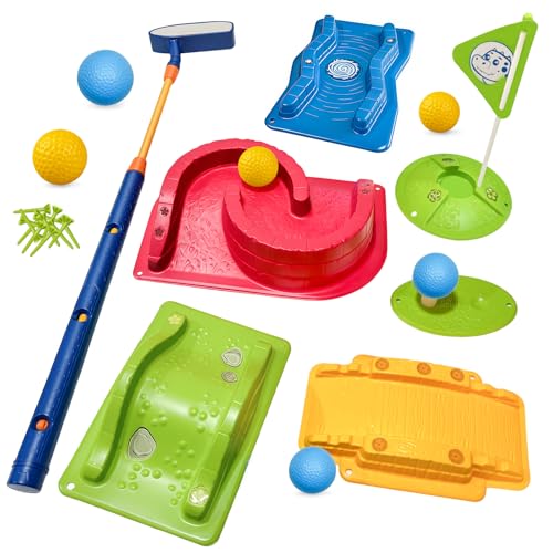 POWCAVA Kids Golf Set with Club - 16Pcs Kids Toy Golf Games Set, Mini Games Toddler Golf Set, Sports Outdoor Indoor Toys, Birthday for Girls Boys