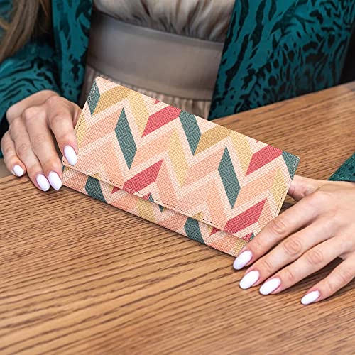 Image of THE CLOWNFISH Charisma Collection Printed Handicraft Fabric & Faux Leather Womens Wallet Clutch Ladies Purse with Multiple Card Slots (Cream-Wave Design)