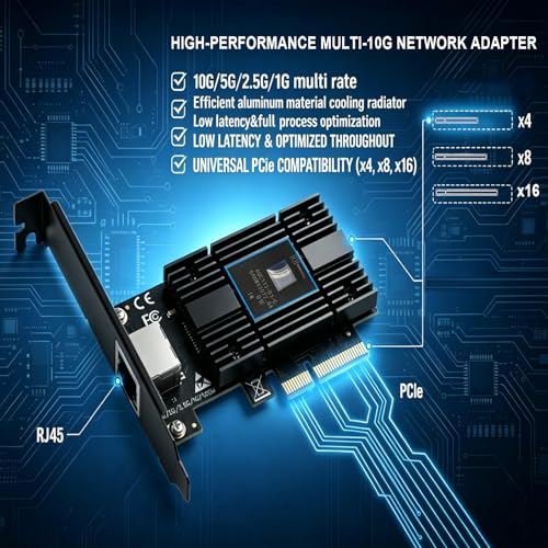 Image of 10Gb PCIe Network Card with AQC113 Chip, 10000M /5000M /2500M Network Adapter NIC, PCI Express X4,X8,X16, PCIE Gigabit Ethernet Card for Windows 10 /11, Linux Kernel 5.16.18 /RHEL8.6, VMware ESXi8.0