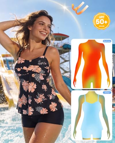 Image of Century Star 2026 Modest Tankini Swimsuits for Women | Tummy Control Two Piece Bathing Suit | Tops with High Waisted Shorts