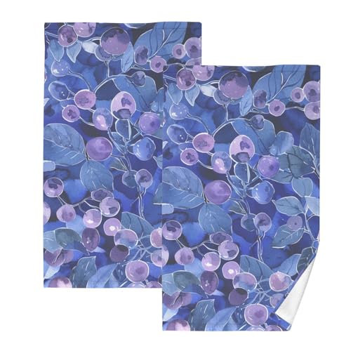 KLL Blueberry Painting Spa Lot de 2 serviettes décoratives en microfibre pour barhroom pour femme - Serviettes de bain en coton - Taille 40,6 x 71,1 cm