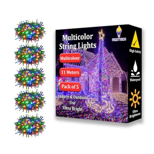 Image of fizzytech 11 Meter 40 LED Multicolor Fairy String Lights, 5MM LED Decorative Lights for Home, Wall Decoration, Diwali, Christmas, Wedding & Bedroom Decor, Pack of 5