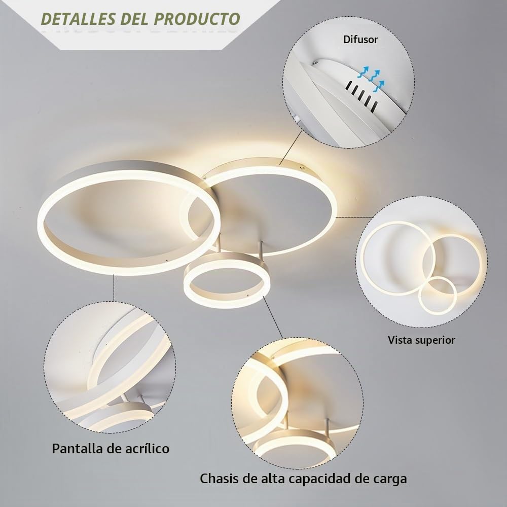 Plafon Led Techo Regulable, 54W 5400lm Lampara Techo Dormitorio, lamparas de techo salon Redonda Moderna de 65 * 50 * 8cm, Lampara Led Techo para salón, dormitorio, cuarto de niños, cocina