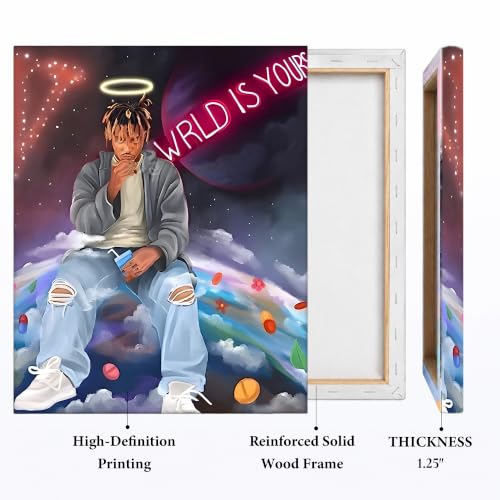 Image of Juice WRLD Canvas Wall Art, Rapper Collage Poster Print, Hip Hop Music Artwork for Bedroom Studio Gaming Room Decor, Vibrant Album Cover Picture Print Framed Music Wall Painting 11X14 inch