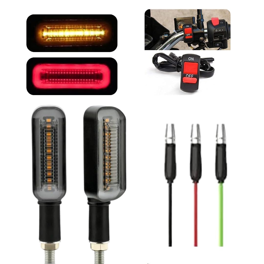 ELTRON TURBO Imported Original Waterproof 100% Flexible Blinker Bright LED Indicators Universal For All Bike Models Motorcycle Turn Signal Lights (Pack of 4, Yellow With Red)
