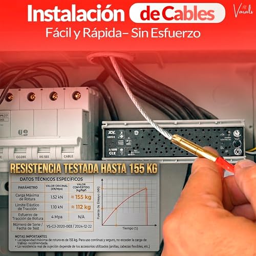 Miniatura 5 de Varals - Guía Pasacables Profesional 4,5mm 20m Kit Completo Con Pelacables Poliéster Trenzado Pasacables Eléctrico 4 Terminales Intercambiables Guía Electricista