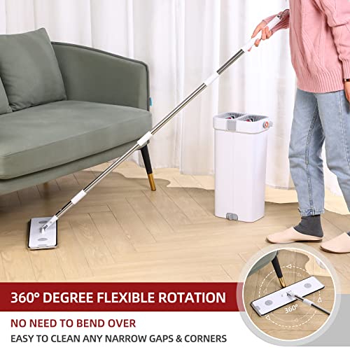 Mopall Mop And Bucket With Wringer Set,Large Flat Floor Mop And Bucket,With 4 Washable Microfiber Mop Pads,Wet And Dry Use,Multifunction Household Cleaning Tools For All Floor Types And Windows #TOP3