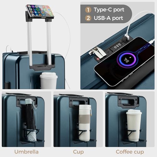 Image of Carry on Luggage Top opening Suitcases, Expandable with Cup Holder and USB Charging Port,Lightweight with Front Pocket Rolling Suitcases with Spinner Wheels
