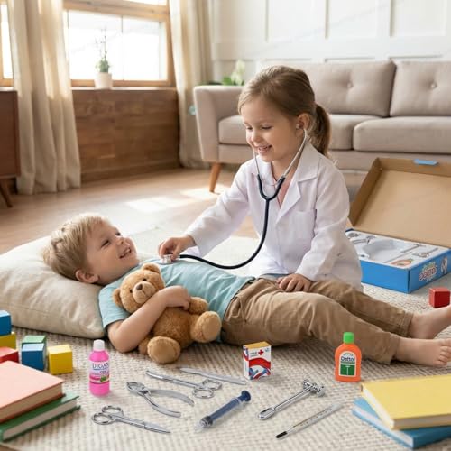 Image of SHAKTISM Junior Doctor Pretend Play Medical Kit for Kids | 12-Piece Doctor Toy Set with Stethoscope, Syringe & Thermometer | Educational Role Play Toy for Boys & Girls (3+ Years)