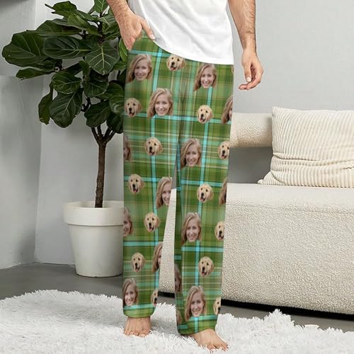 Custom Plaid Pajamas Pants Personalized Funny PJ Pant Design with Photo Face Pajama for Men4