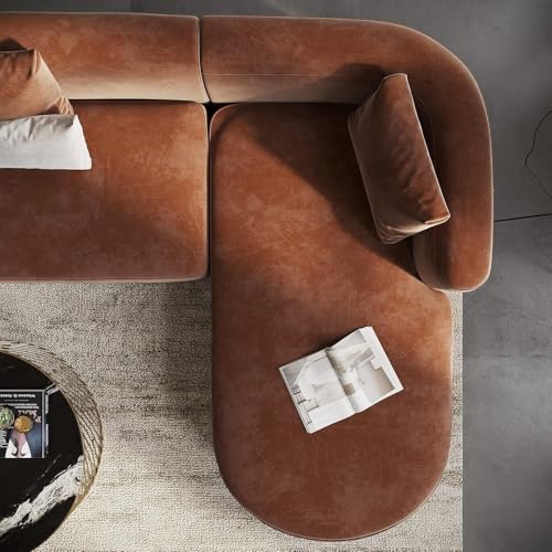 Image of Modern Classic L Shape Sectional Sofa Set, Chesterfield Style 4 Seater Sofa Set with Pillows for Living Room, Bedroom and Office, Office, and Hallway Colour (L Shape, Brown)