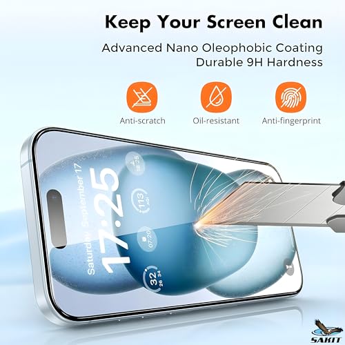 Image of UniqueMe Sakit Military-Grade Premium Tempered Glass Screen Protector for iPhone 15 / iPhone 16 with Edge to Edge Coverage I Case Friendly, 9H Hardness and Bubble free installation kit