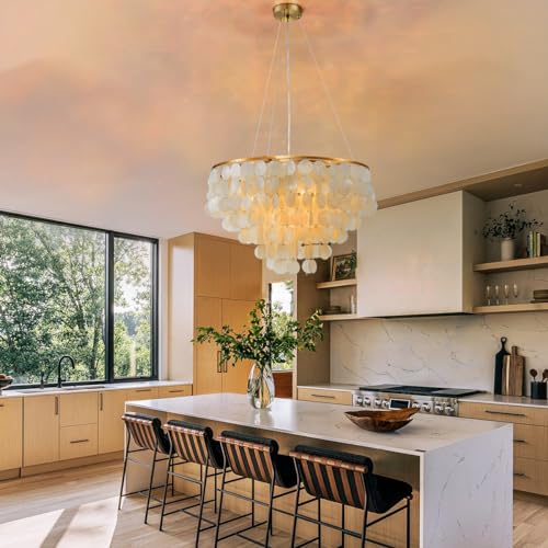 A Million 4-Light 24" Coastal Natural Tiered Capiz Shell Chandelier Gold Round Island Light Pendant Ceiling Fixture for Living Room Bedroom Home/Office - Image 6