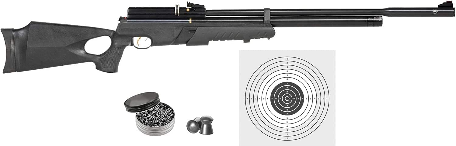 Hatsan AT44PA-10 Pump Action QES Air Rifle with Included Wearable4U 100x Paper Targets and Pellets Bundle