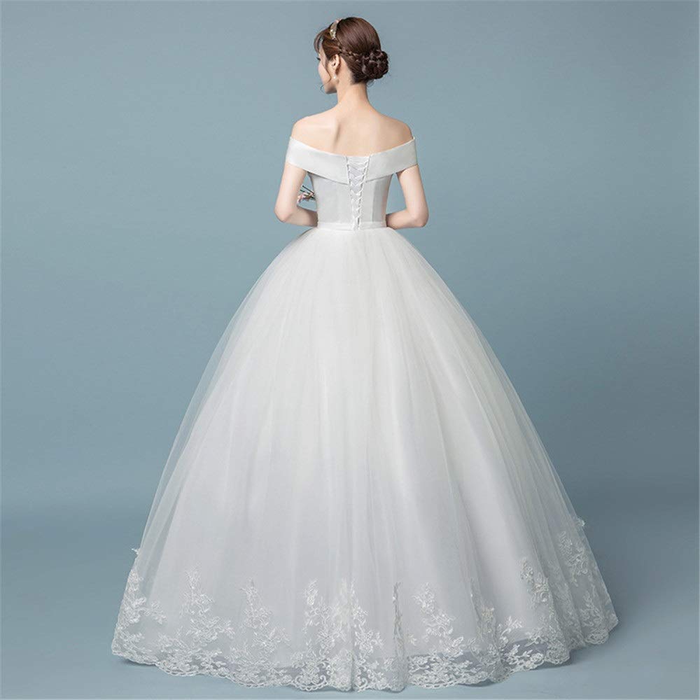 Vestidos de Baile con Calcomanías de Encaje la Novia Se Cultiva Retro en el Vestido de Novia de Encaje de Satén Croset, SEVENYXX, Blanco, l