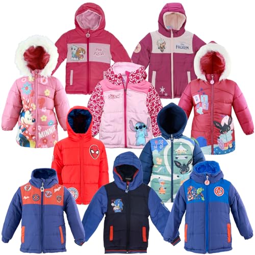 Characters Cartoons - Niña Niño - Chaqueta Chaquetón Parka Chaqueta Plumón Sintético con Capucha - Otoño Invierno - Licencia Oficial, 2868 Morado Frozen, 5 años