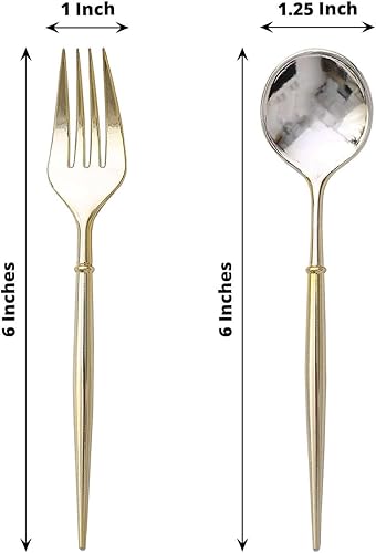 Miniatura 3 de Efavormart - Juego de 24 utensilios de tenedorcuchara de plástico dorado metálico de 6 pulgadas, cubiertos desechables modernos y resistentes