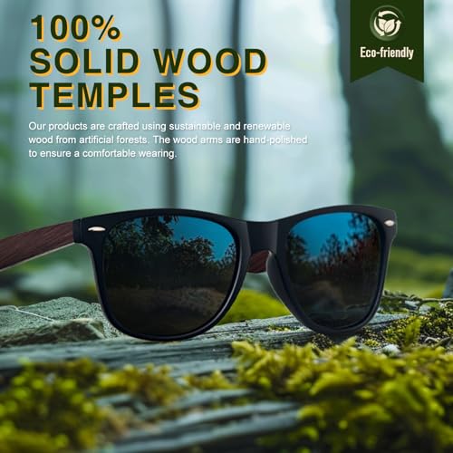 Polarized Sunglasses for Men Women with Wood Temples,Retro Dark Lenses Driving Fishing UV400 Protection3