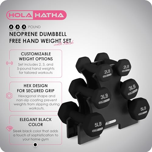HolaHatha Neoprene Dumbbell Weights Set with Rack, 20 Lbs, Black - image 2