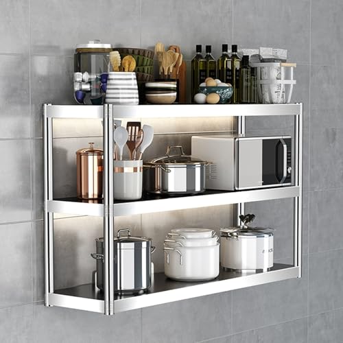 Renmlion Estantería de Cocina de Acero Inoxidable - Estante de Pared higiénico - Estante de Cocina de 3 Niveles para Horno microondas y despensa para comedores y restaurantes(70x30x75cm)
