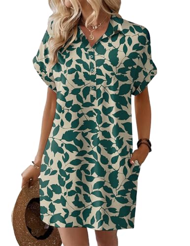Image of HOTOUCH Womens Summer Shirt Dress 2026 Short Sleeve Floral Shift Dress Casual Loose Flowy Beach Sundress with Pockets