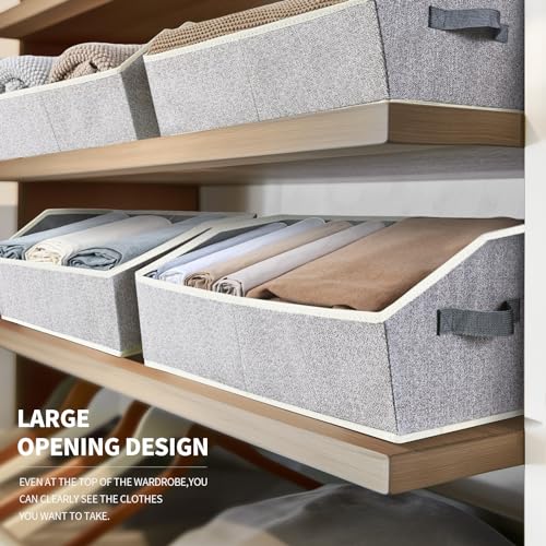 Closet Organizers Bins 6 Packs - Large Closet Shelf Organizer with Handles, Fabric Trapezoid Storage Bins, Collapsible Storage Cubes for Clothes, Towels, Light Gray - Image 4