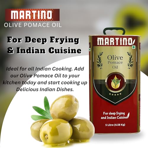 Image of Martino Olive Pomace Olive Oil 5L Tin, Roasting & Sauteing Rich Neutral Flavour, Everyday Indian Cooking & Deep Frying