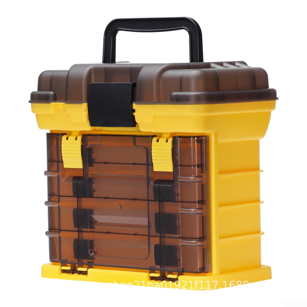 Caja organizadora compacta de aparejos de pesca con mango grueso y sello seguro para almacenamiento de señuelos y accesorios (amarillo)