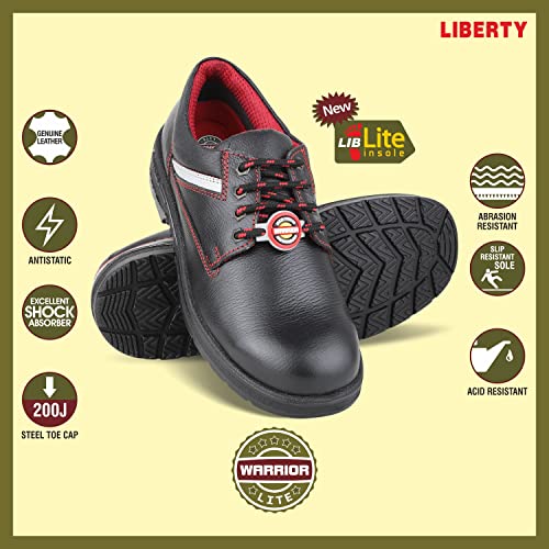 Image of Liberty Warrior 9822-01 Safety Shoe for Men, Steel Toe, Light Weight, Genuine Leather, Olive & Red, Sizes 5UK-11UK