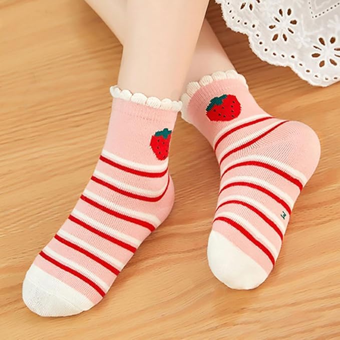 SoxLife Kids Cotton Socks, Pack of 5, Cartoon Designs, Ages 6-8 Years, Unisex (IN, Age, 6 Years, 8 Years, Milk Strawberry) - Image 2 thumbnail