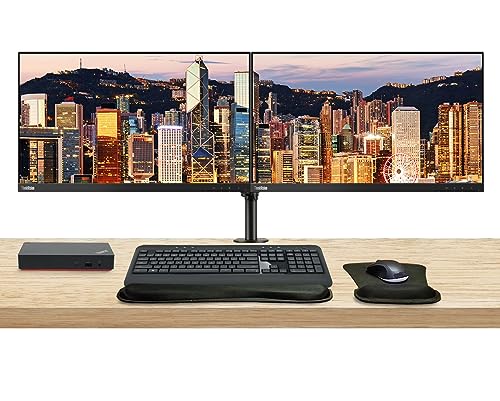 Image of Lenovo ThinkVision P24h 2560 x 1440 LED QHD LCD, 2-Pack Bundle with HDMI, DisplayPort, Daisy Chain Ready, Dock, USB-C, USB Hub, Dual Monitor Stand, MK540 Wireless Keyboard and Mouse, and Wrist Pad