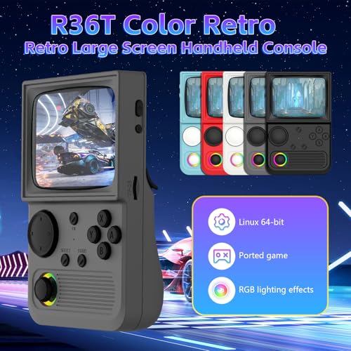Image of R36T Retro Game Console, Handheld Game Console with 3.5in IPS HD Screen, Video Game Consoles Supports WiFi Networked Fighting and OTG, 3500mAh Battery, 64GB TF Card, Gray