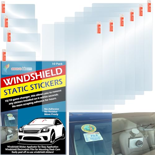Windshield Sticker Applicator Electrostatic Film for Easy Application Removal and Re-Application from Car to Car-6 Pack 5x7 4 Pack2.4 x 3.1 Sheets