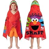 Sesamstraße Badeponcho Kinder mit Kapuze 2-6 Jahre, 100% Baumwolle Kapuzenhandtuch Jungen, Sommer Kapuze Handtücher, Badetuch Poncho für Strand Pool, Geschenke für Kinder (Rot Sesame Street)