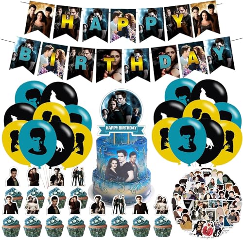 The Birthday Party Supplies, The Movie Theme Birthday Party Decorations, Includes Cupcake Toppers Banner ,18 Balloons,Stickers Theme for Party by PINUO - Used condition - US$10.70