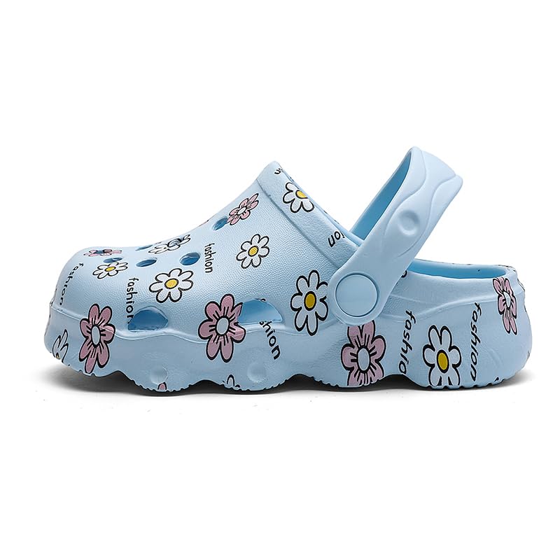 Image of Toddler Clogs for Girls Lightweight Kid Garden Clogs Breathable Slip-on Slides Sandals Slippers Children's Beach Water Shoes (xiaohua LAN, 24)