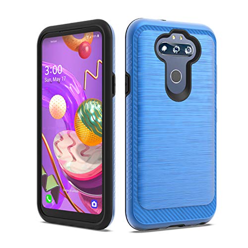 PT Tempered Glass + Lining Hybrid Protective Case Phone Cover for LG K31 Rebel L355DL + Gift Stand (Blue)