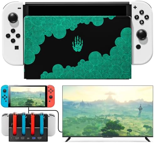 FUNLAB Switch Docking Station Compatible with Nintendo/OLED, Luminous Switch Charging Station for Joypad Charger, Multifunctional Base Dock TV Support 4K/1080P HDMI - 7 LED Colors/USB 3.0 Ports, Black