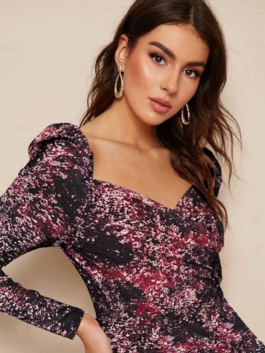Image of LONDON BELLY Women's Poly Cotton Midi Bodycon Dress with Full Sleeves Sweet Heart Neck Printed Pattern Body Fitted and Calf Length | Women Midi Dress | Casual Party Summer for Womans