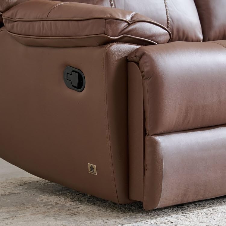 Image of Home Centre | Torino Half Leather 3-Seater Recliner Set | Recliner Sofa for Living Room | Solid Wood | Brown | 2 Year Warranty