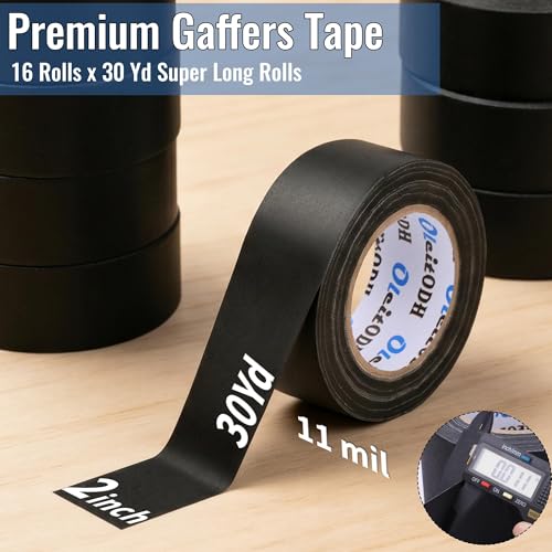 Image of Black Gaffers Tape 2 Inch -16 Roll Multi Pack Bulk - 30 Yards per Roll - Easy Tear, Non Residue Heavy Duty Gaff Tape - Waterproof Matte Cloth Gaffers Tape for Professional Photography, Filming, Stage