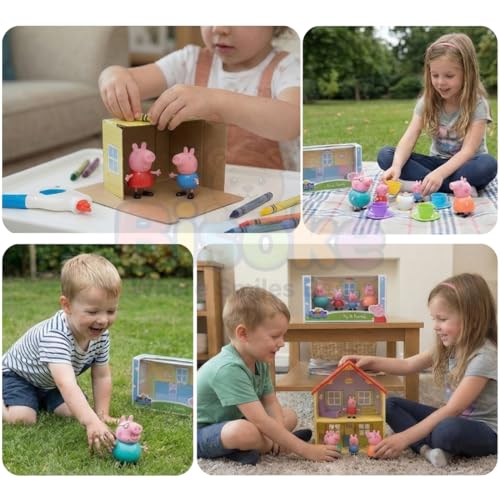 Image of Peppa Pig Family Toys Set of 4 - George, Mummy Pig, Daddy Pig & Grandparents | Movable Cartoon Figures Dollhouse & Car Play Set | Kids Toy for Boys & Girls 2+ Years | Birthday Return Gift