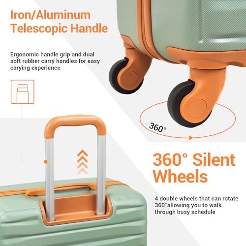 Image of Luggage Sets 5 Piece with Double Spinner Wheels,ABS Hardside Suitcase Sets with TSA Lock,Carry On Luggage Set with Travel Duffle Bag for Women and Men (GREEN)