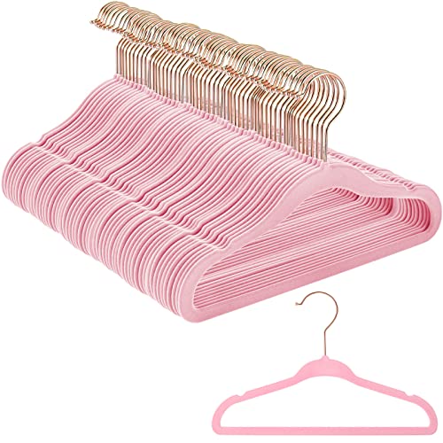 Image of Amyhill 100 Pack Baby Kids Velvet Hangers Bulk Non Slip Clothes Hangers Durable Newborn Velvet Space Saving Infant Nursery Hangers Newborn Toddler Velvet Hangers(Pink, Baby)