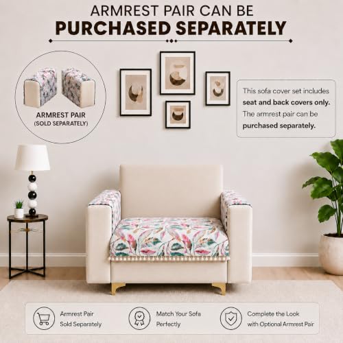 Image of Homerz Premium Printed Quilted Velvet Sofa Slip Cover Protector with Tassels, Sofa Mat, Exact Size, Antislip Cover (Multileaf, 1 Seater, Half)