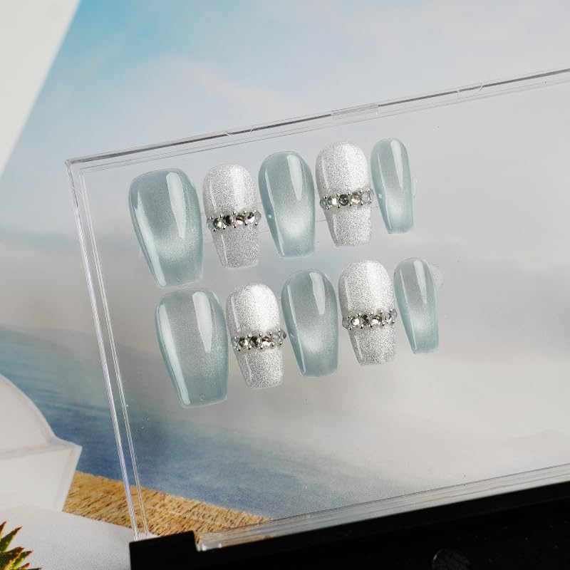 [GLORS] Purly Handmade Medium Ballerina Press on Nails | Blue Fal...